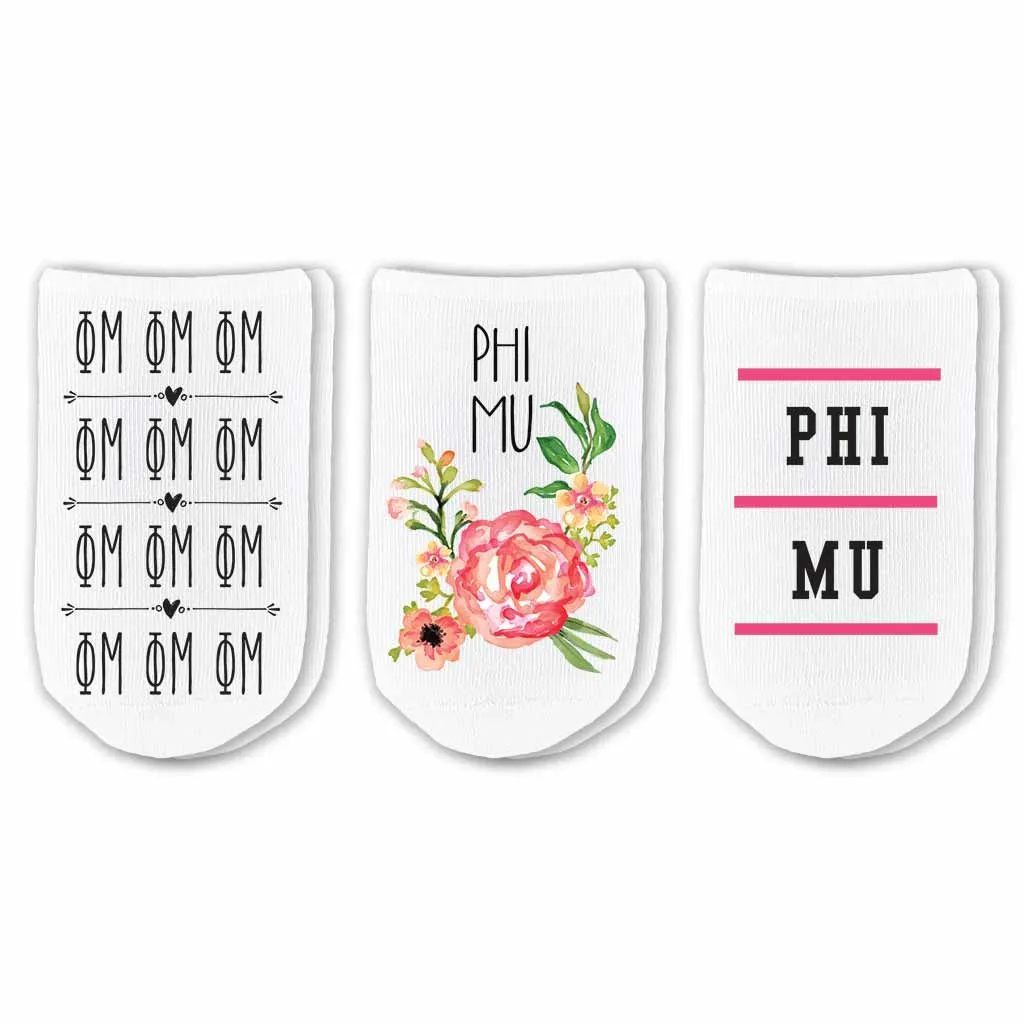 Phi Mu Sorority No Show Socks 3 Pair Set