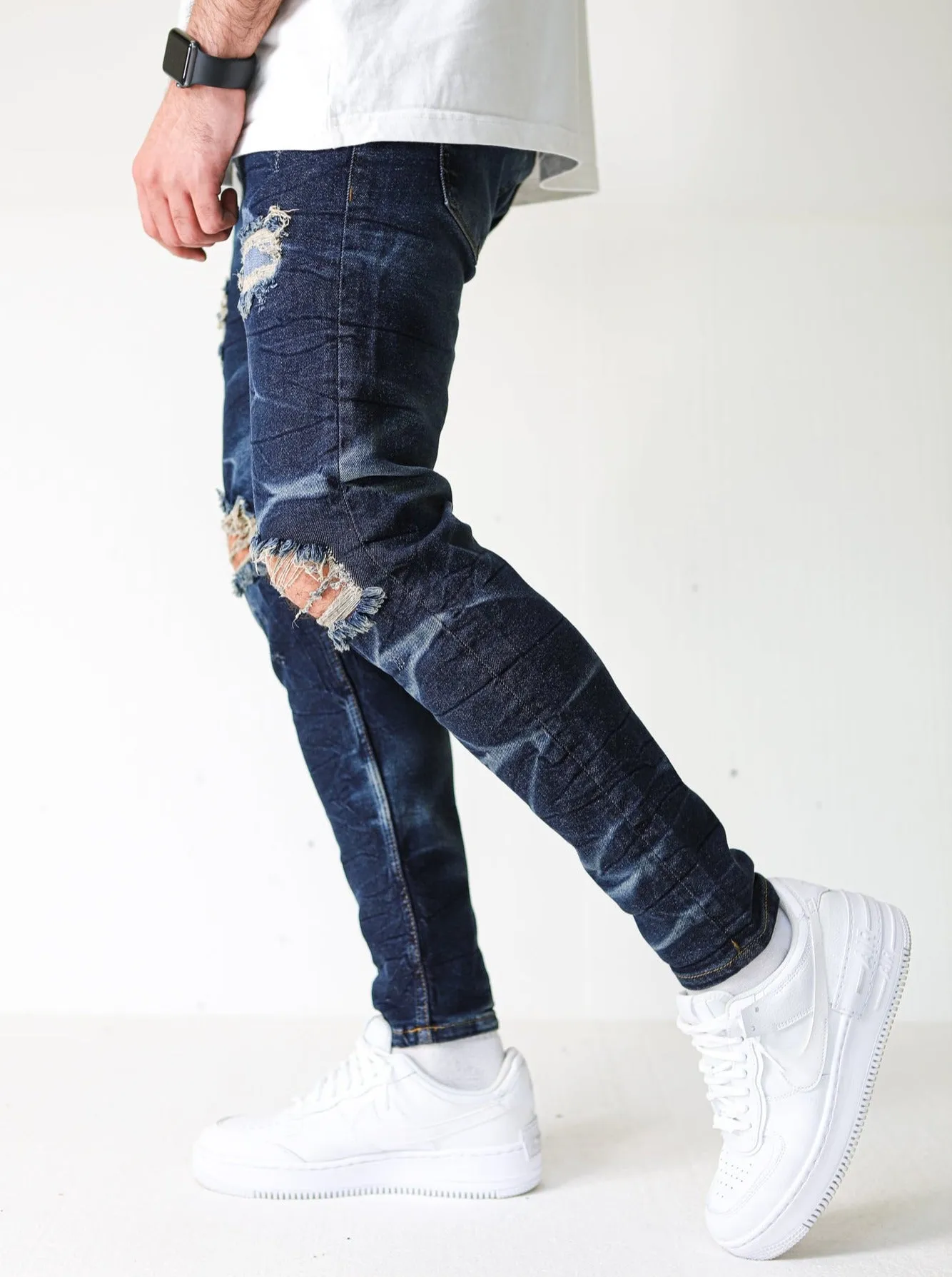 Premium Dark Blue Destroyed Wave Jeans