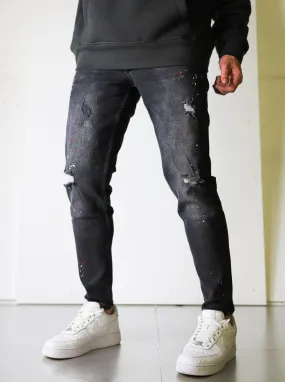 Premium Ripped Painted Black Denim