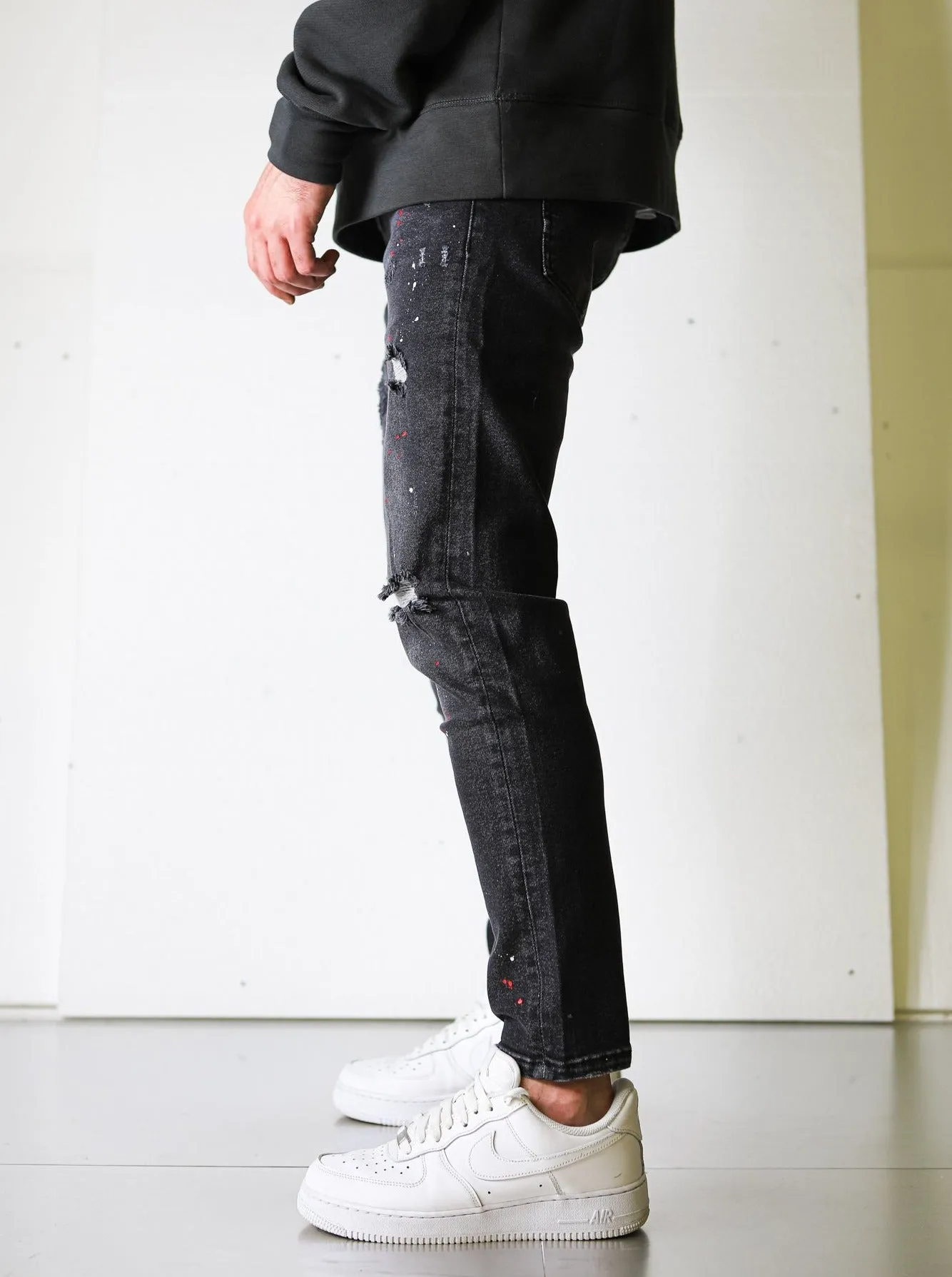 Premium Ripped Painted Black Denim