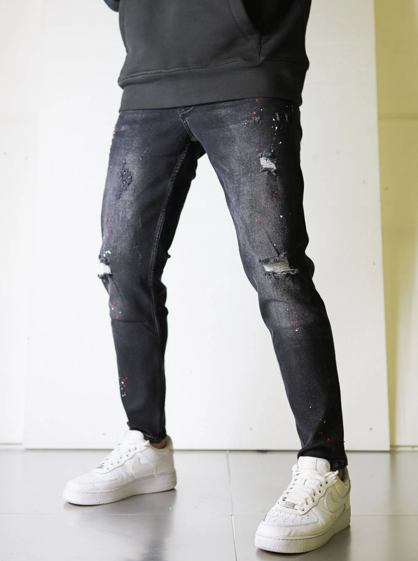 Premium Ripped Painted Black Denim