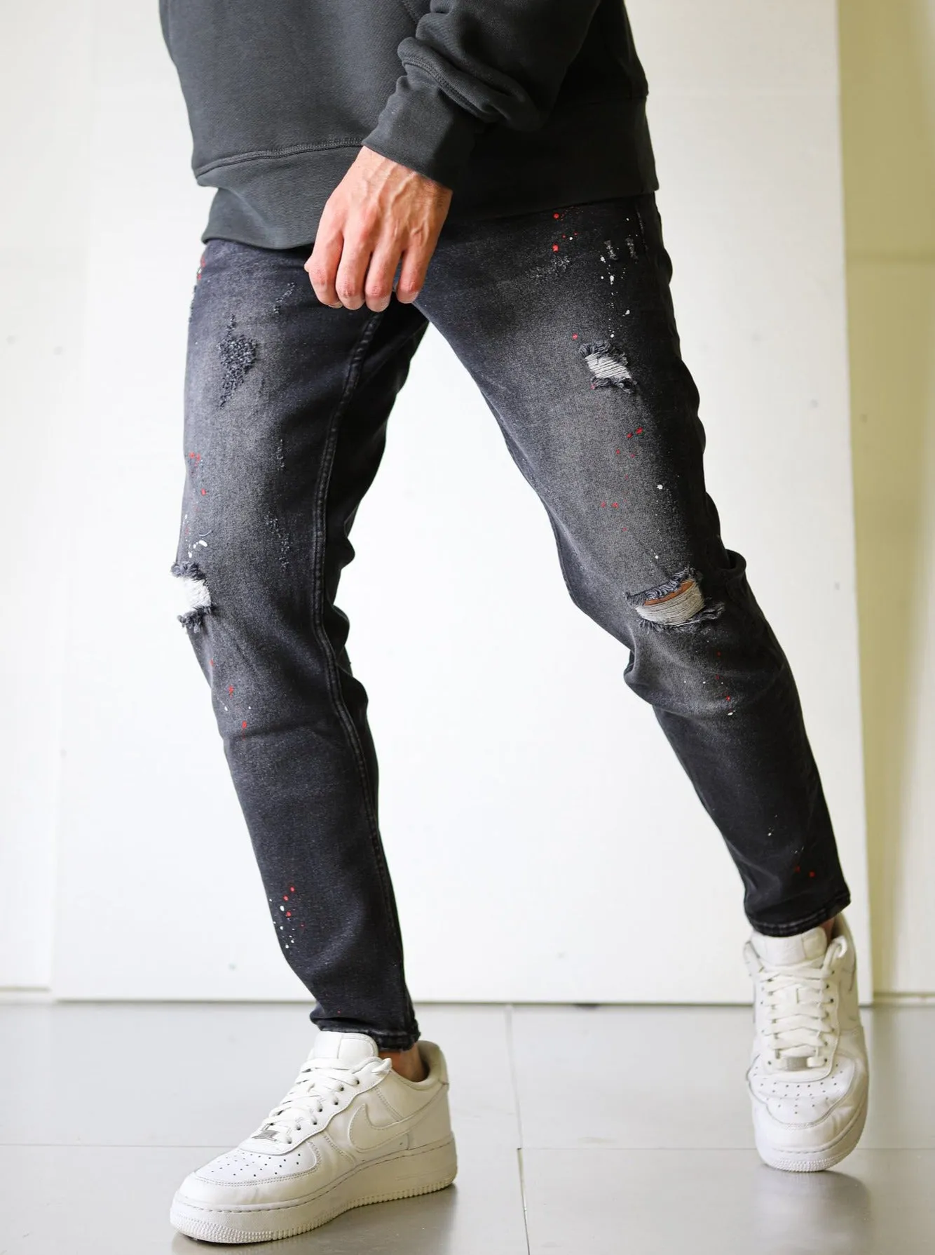 Premium Ripped Painted Black Denim