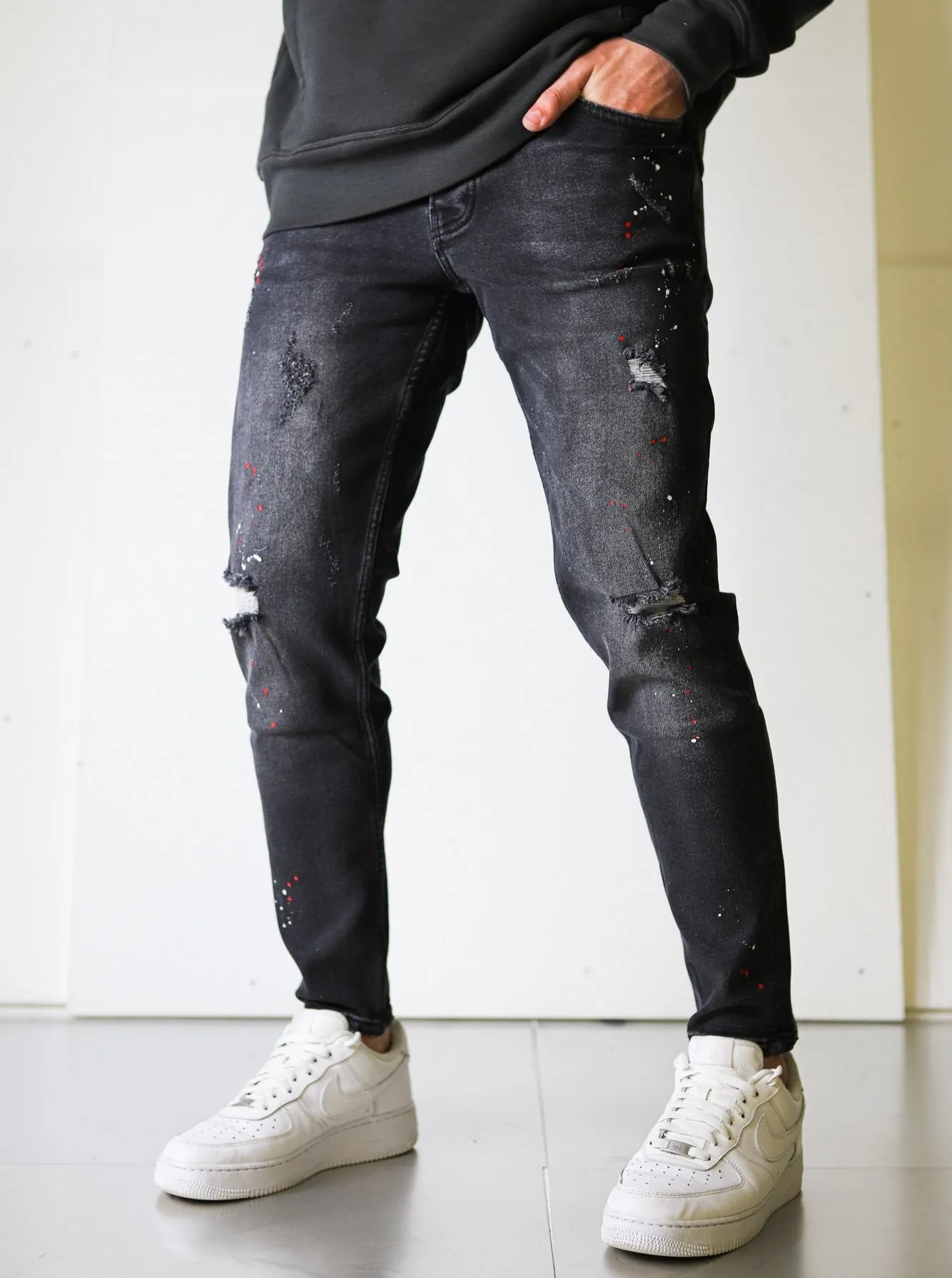 Premium Ripped Painted Black Denim