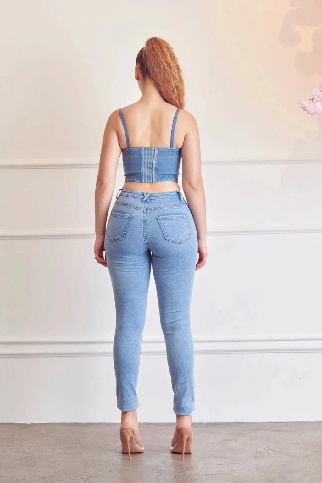 Rhinestone Curvy Stretch Skinny Jeans - Light Blue Wash