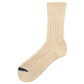 RoToTo - Chunky Ribbed Crew Socks - Raw Beige / Dark Blue