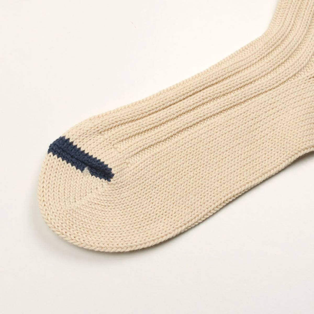 RoToTo - Chunky Ribbed Crew Socks - Raw Beige / Dark Blue