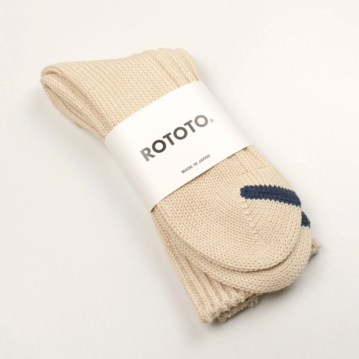 RoToTo - Chunky Ribbed Crew Socks - Raw Beige / Dark Blue