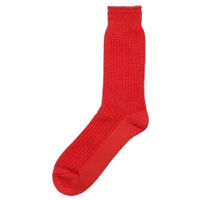 RoToTo - Cotton Waffle Crew Socks - Poppy Red