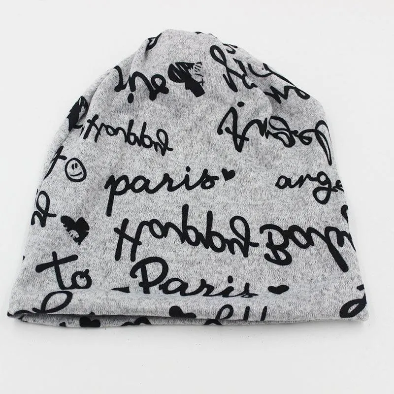 Scribbled Letters Style Cotton Knit Hat, Beanie, Scarf or Skullie