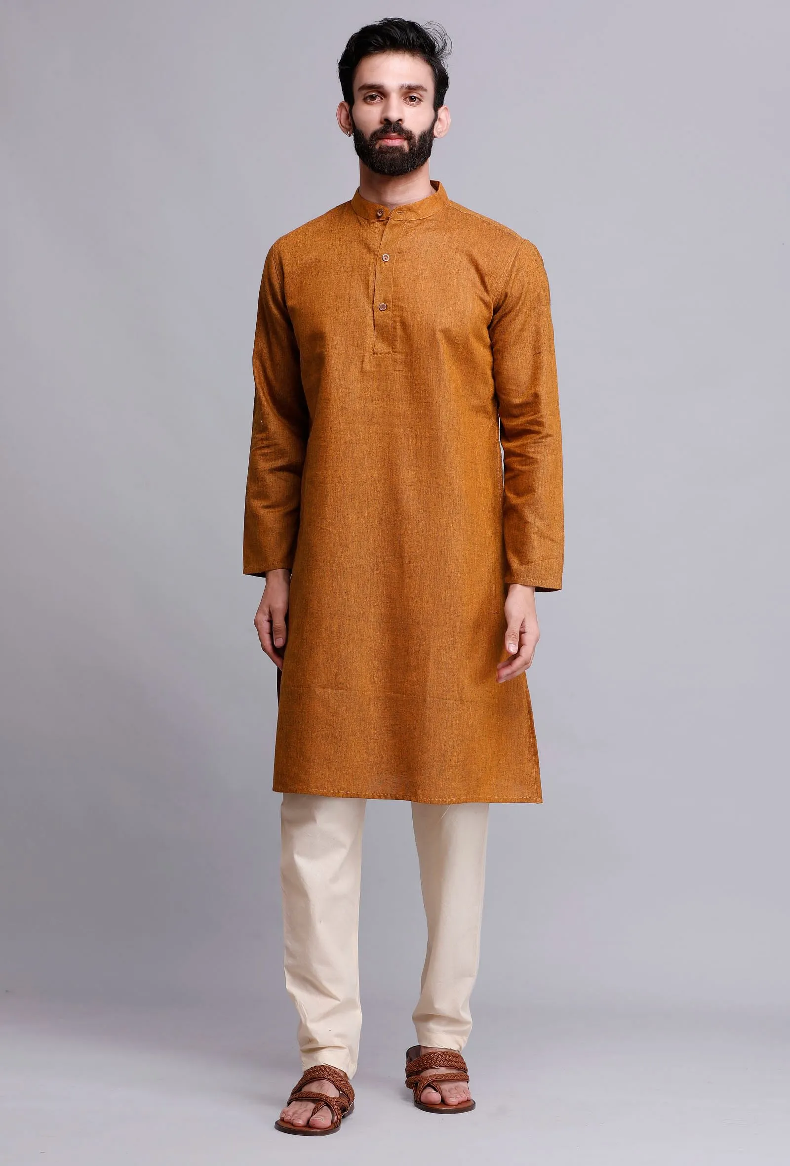 Set of 2: Caramel Brown Cotton Kurta and Pajama