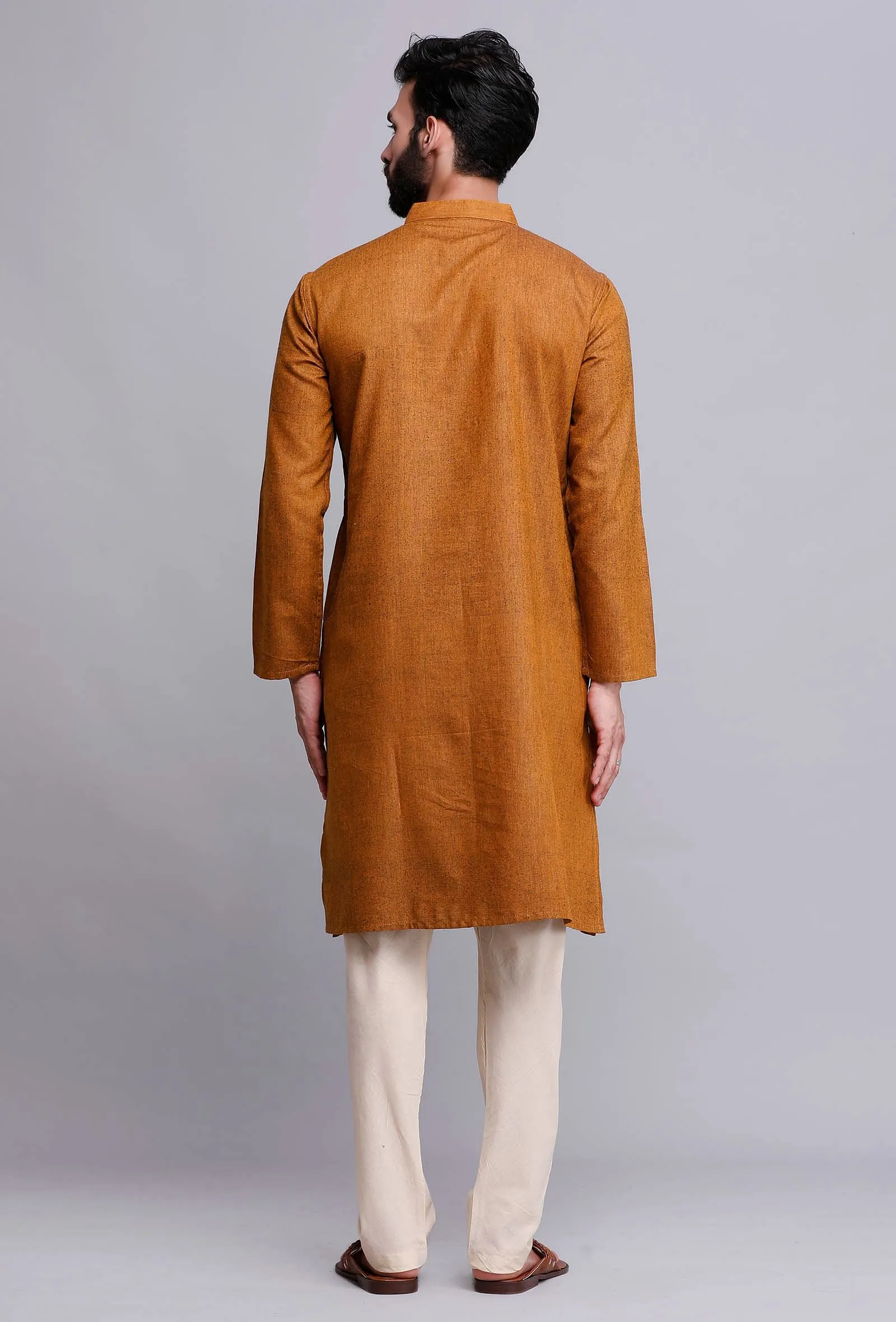 Set of 2: Caramel Brown Cotton Kurta and Pajama