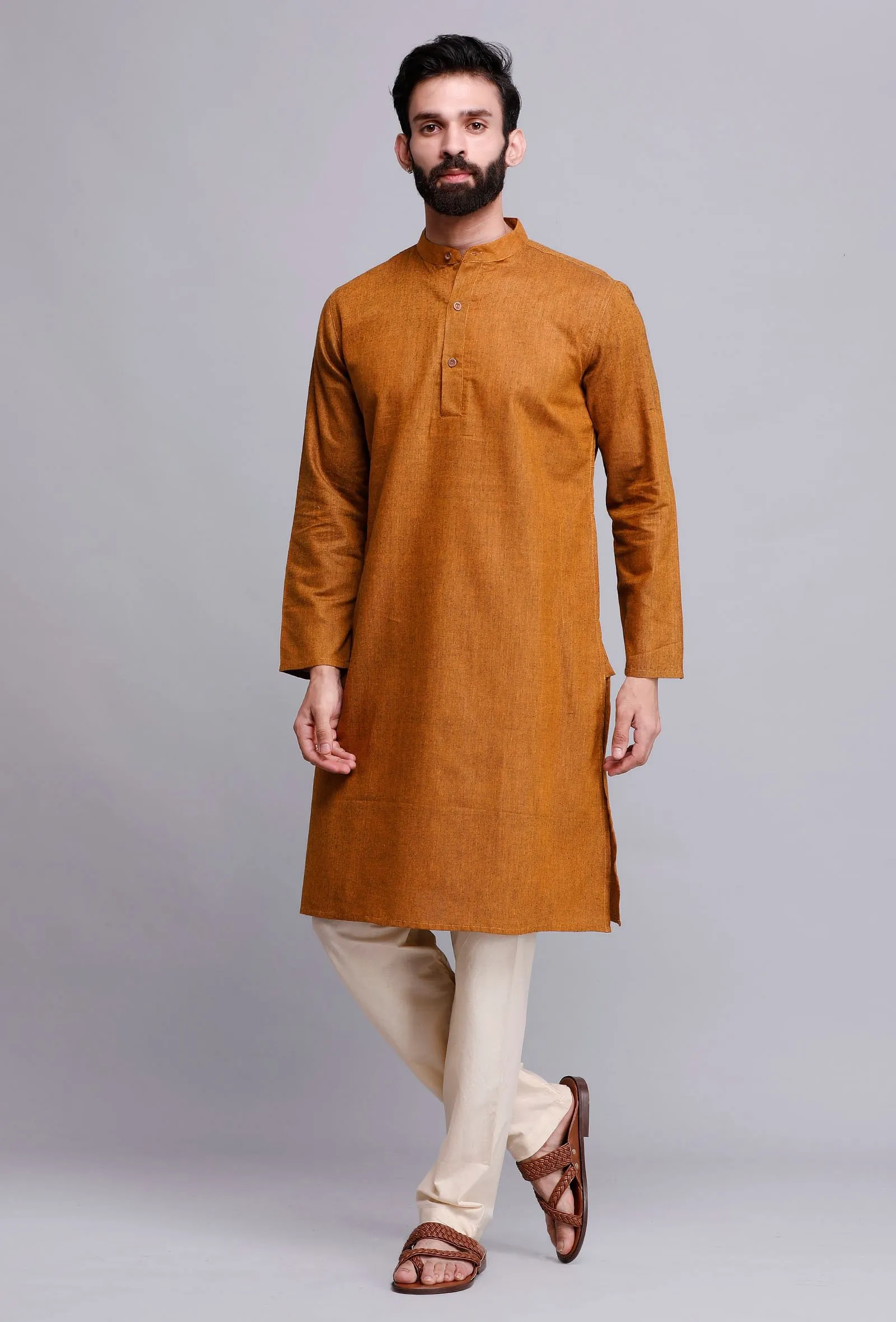 Set of 2: Caramel Brown Cotton Kurta and Pajama