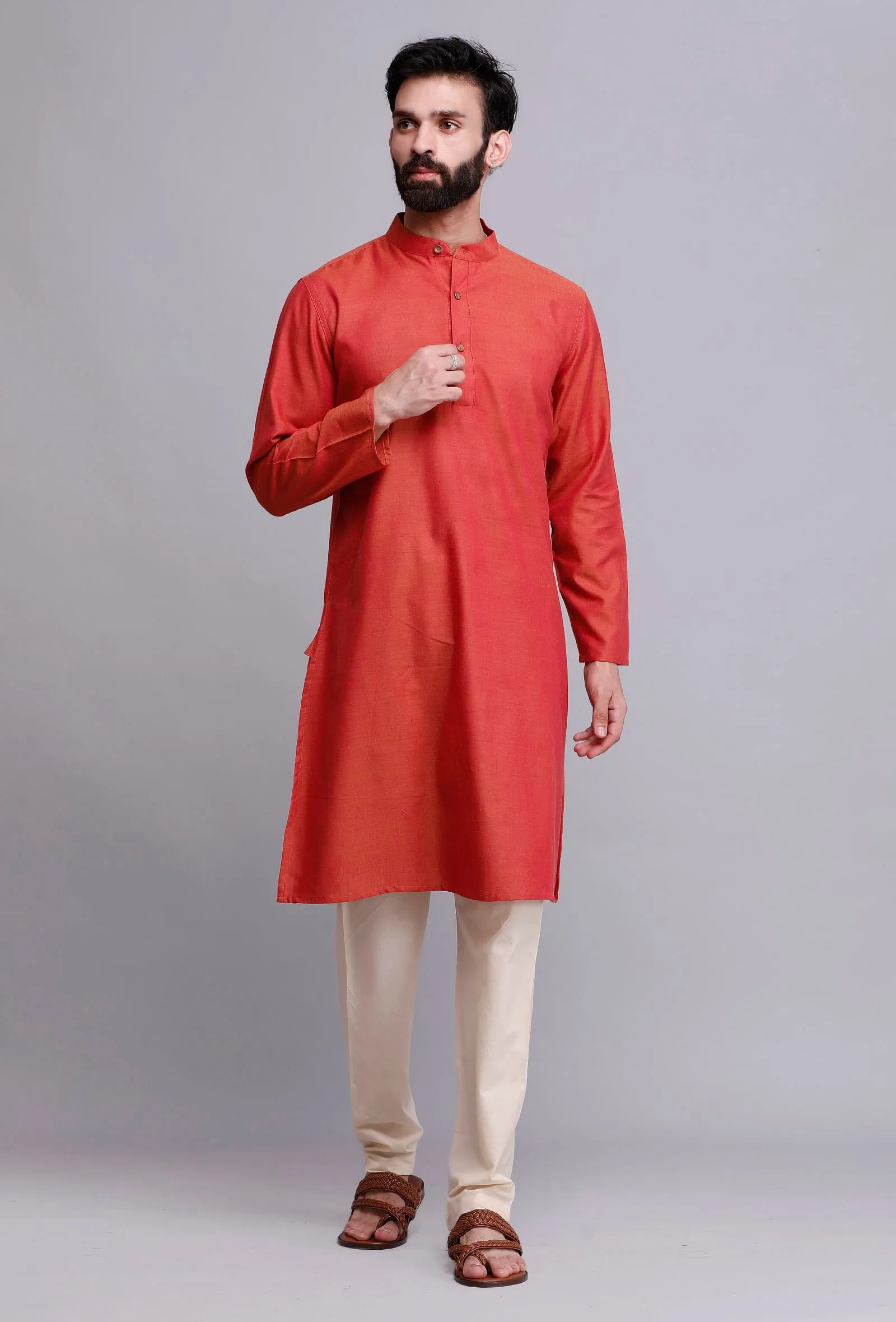 Set of 2: Crimson Red Cotton Kurta and Pajama