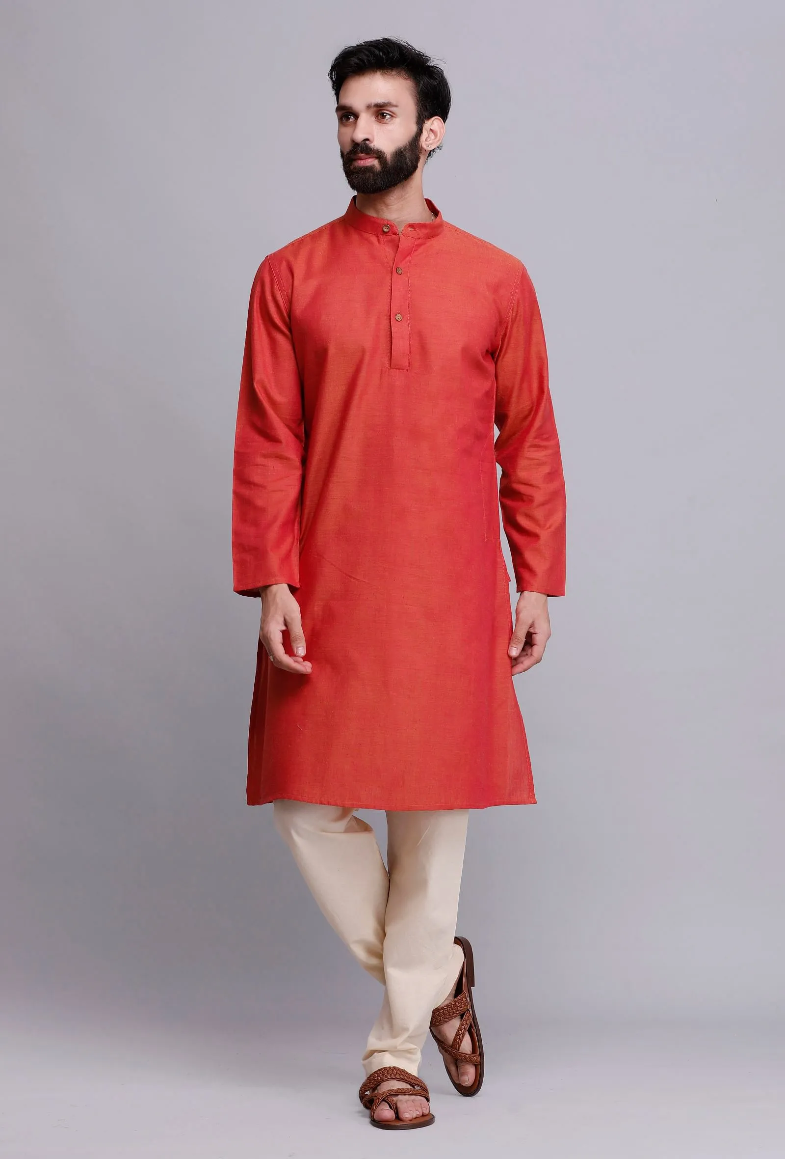 Set of 2: Crimson Red Cotton Kurta and Pajama