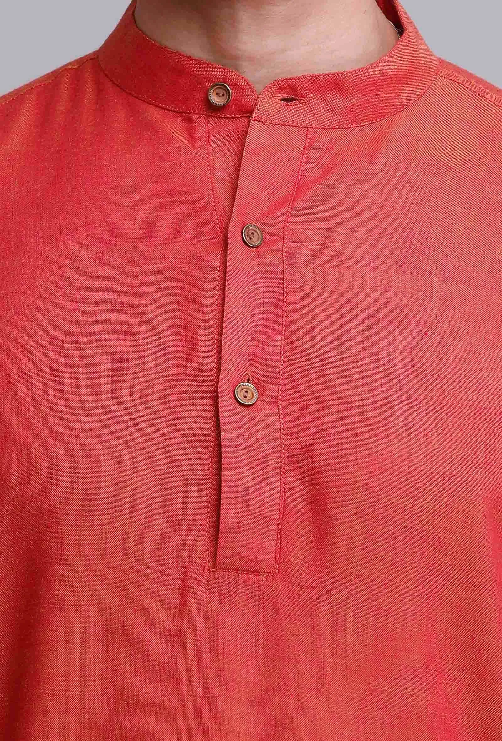 Set of 2: Crimson Red Cotton Kurta and Pajama