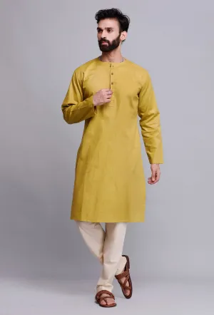 Set of 2: Gold Yellow Cotton Kurta Pajama Set