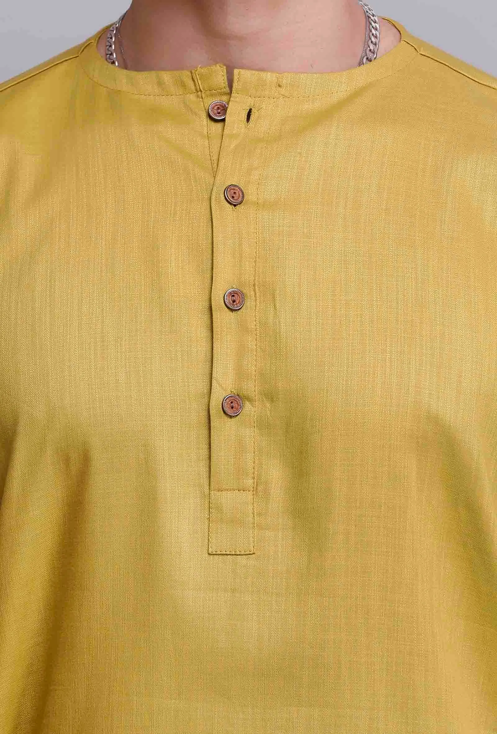 Set of 2: Gold Yellow Cotton Kurta Pajama Set