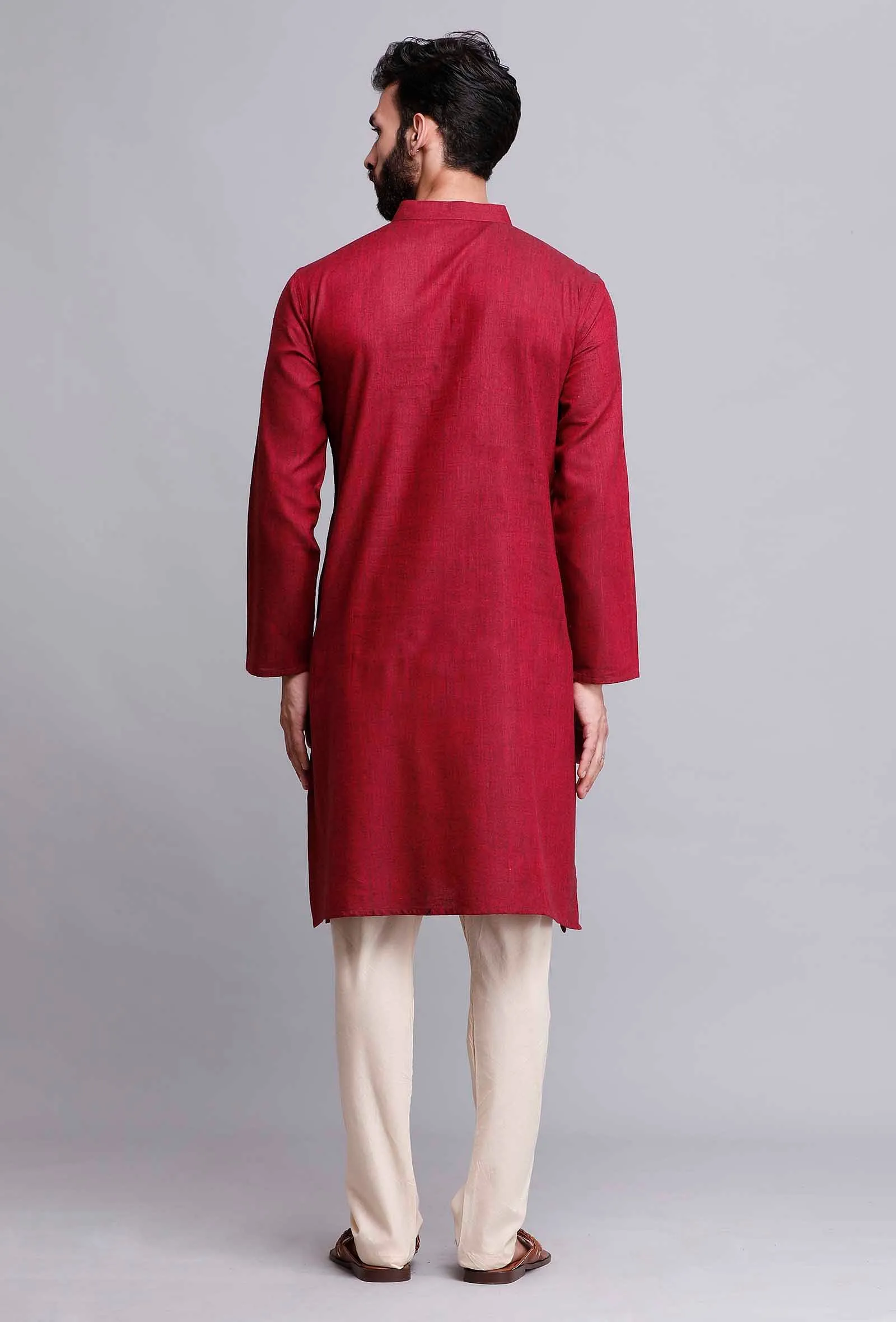 Set of 2: Wine Red Cotton Kurta and Pajama