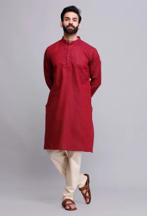 Set of 2: Wine Red Cotton Kurta and Pajama