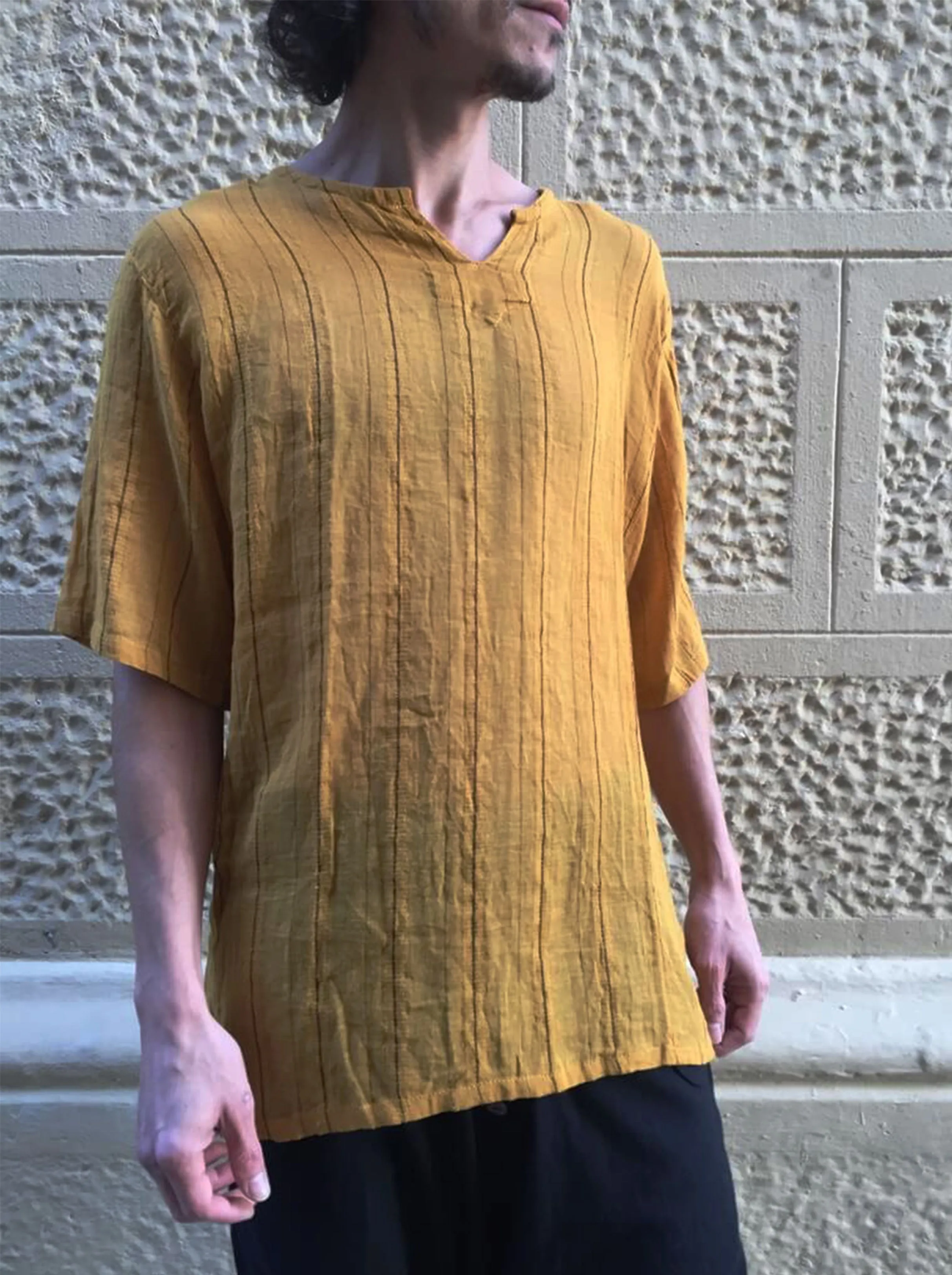 Striped Short Mustard Kurta