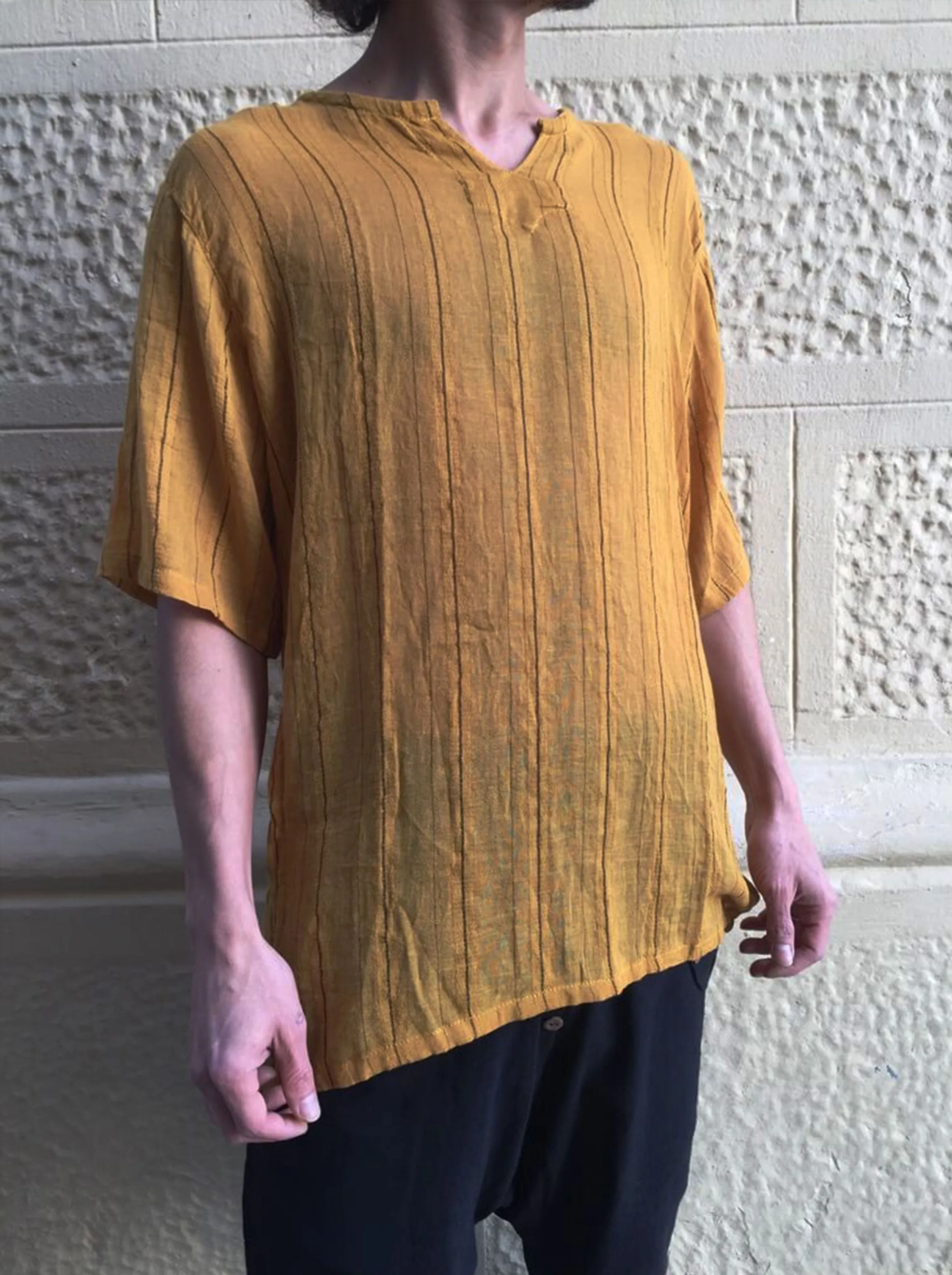 Striped Short Mustard Kurta