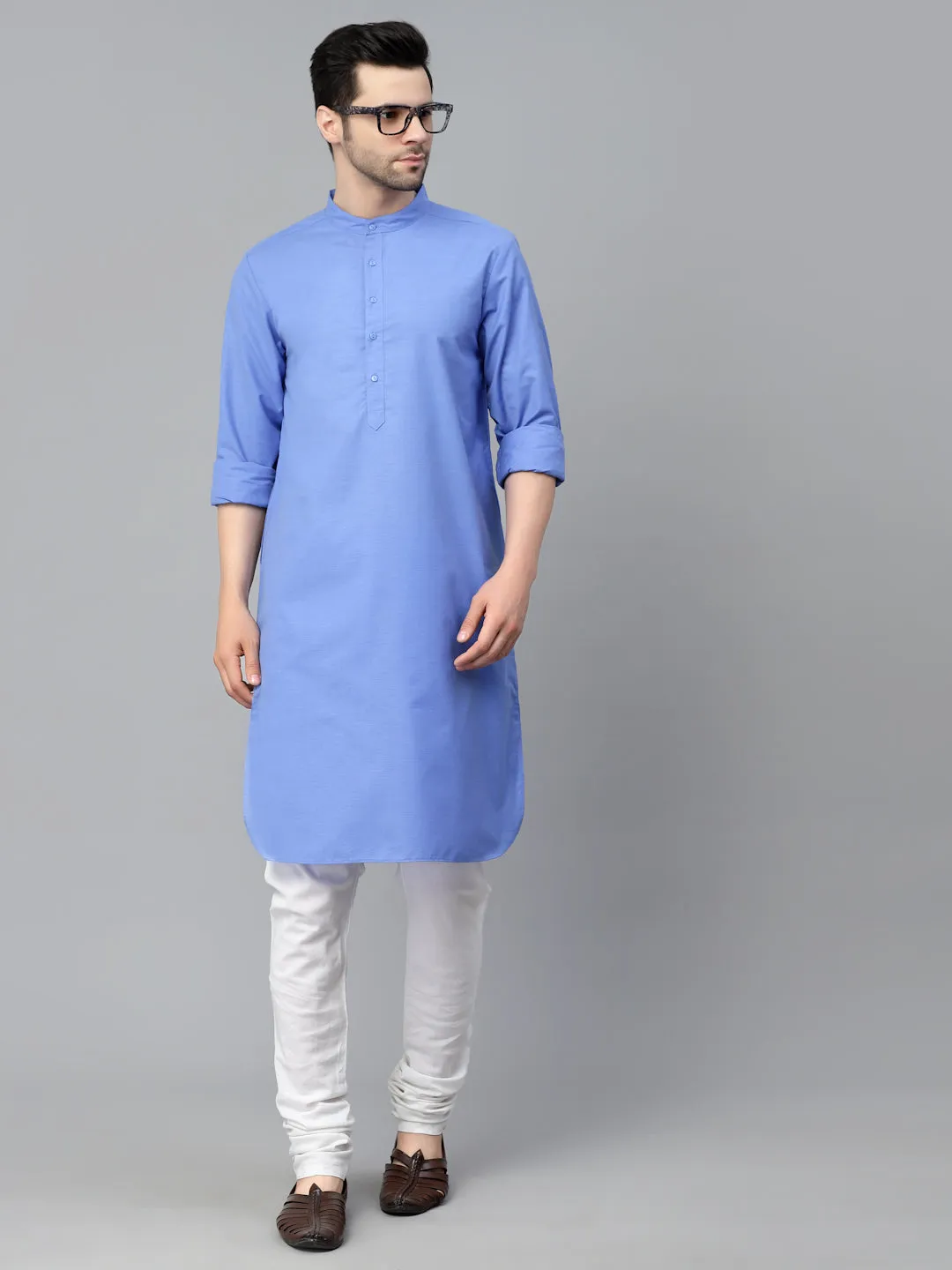 Style Quotient Mens Blue Solid Kurtas