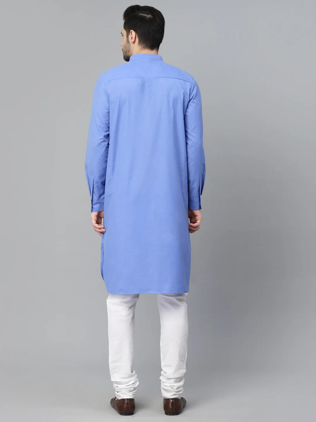 Style Quotient Mens Blue Solid Kurtas