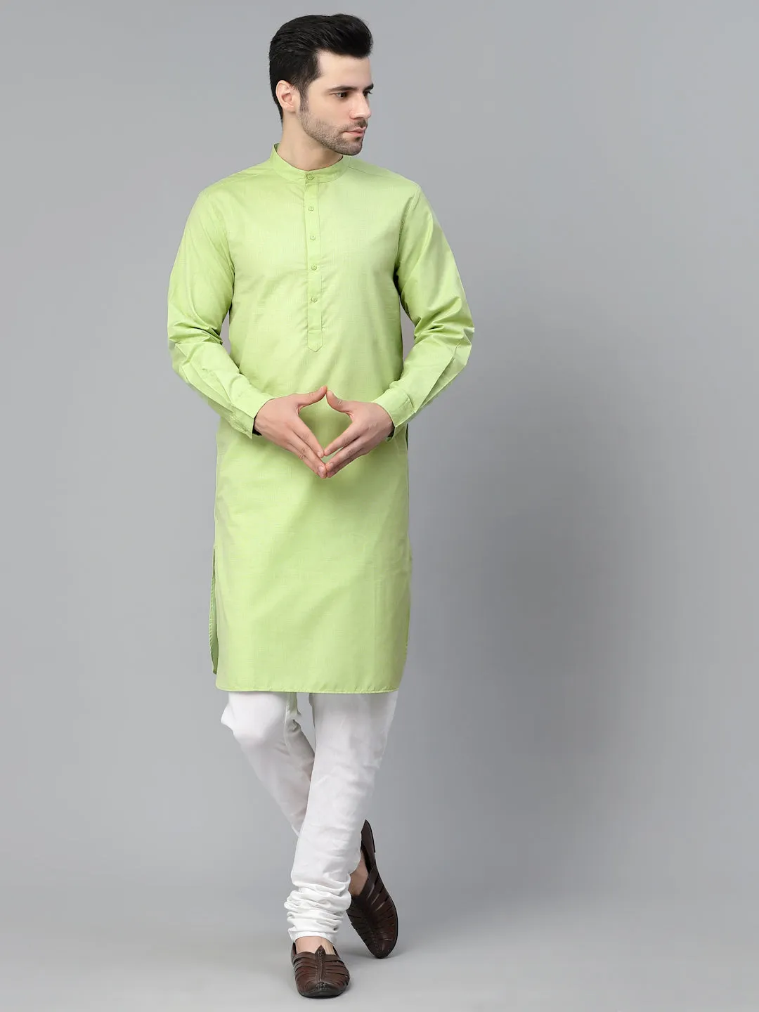 Style Quotient Mens Green Solid Kurtas