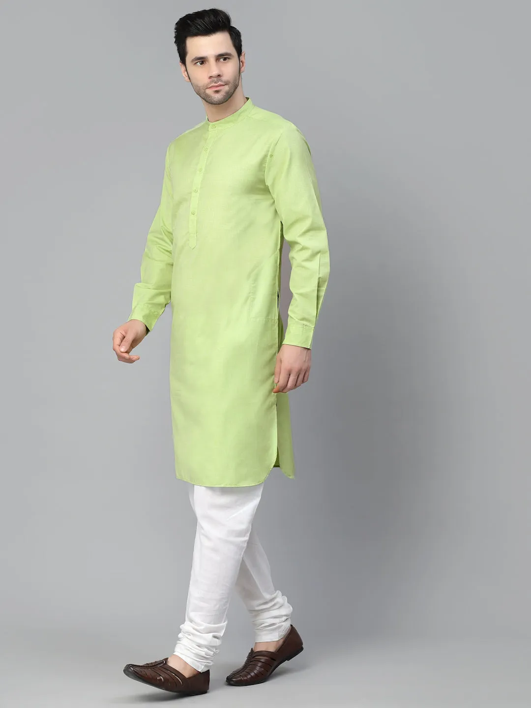 Style Quotient Mens Green Solid Kurtas