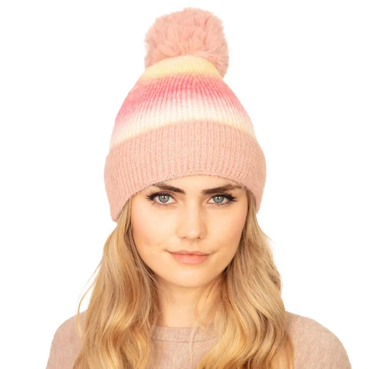 Tie Dye Fleece Pom Pom Beanie Hat