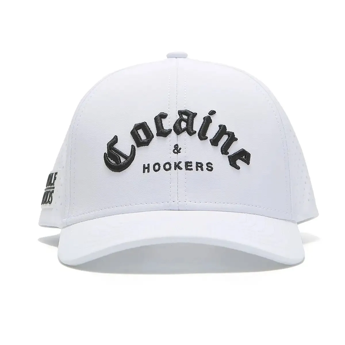 TOUR PRO Cocaine & Hookers Golf Hat in White with Curved Brim