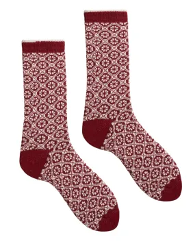 Women's Medallion Wool Cashmere Crew Socks (Sumac)